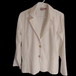 Vintage Lightweight  Coastal Blazer with Embroidered & Eyelet Detailing …